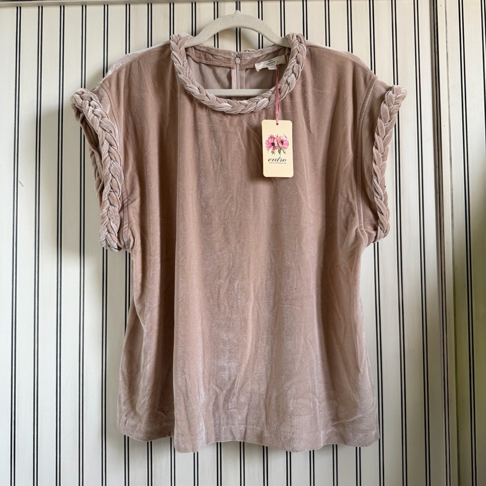 Entro Blush Velvet Braided Trim Top - Size L - Picture 2 of 13